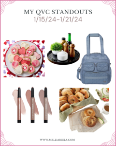 College of QVC items, including Cheryl's cookies, temp-tations, lug, IT cosmetics, and just bagels.