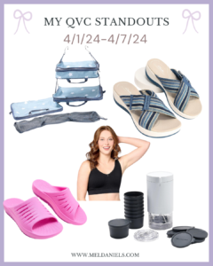 qvc products ranging between shoes, a bra, packing cubes, and a kitchenaid attachment